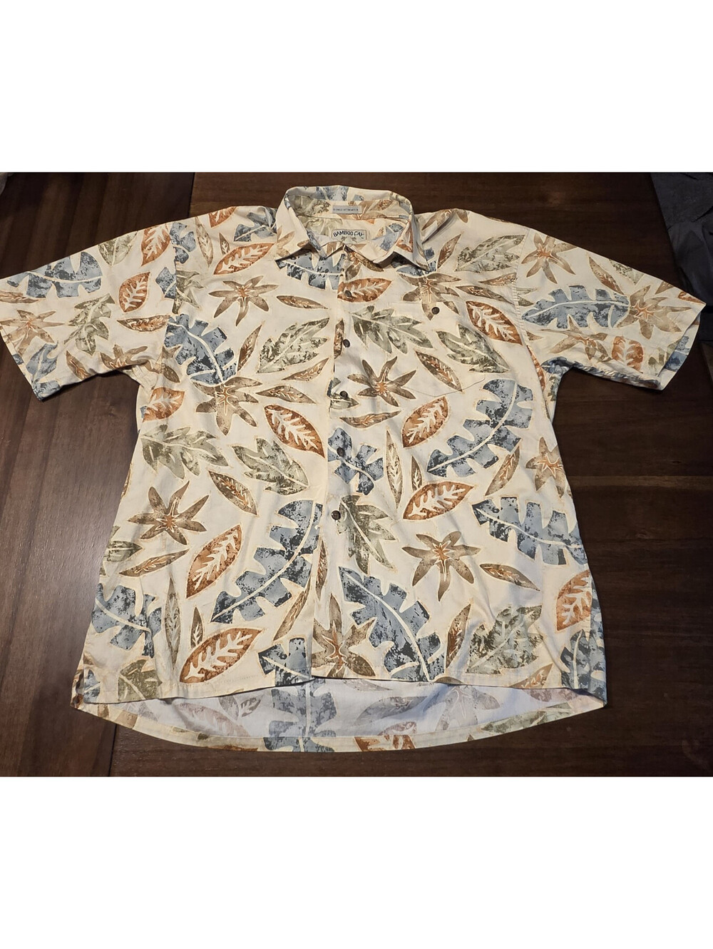 Vintage Bamboo Cay Hawaiian Shirt Mens Large Cotton Sateen Earthy Leaves